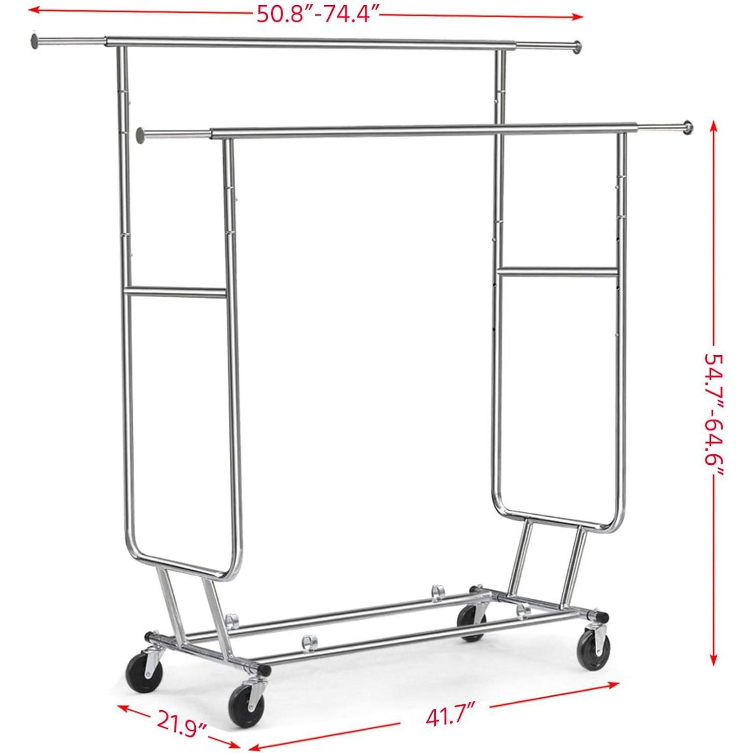 Heavy Duty Double Bar Clothes Hanging Garment Rack on Lockable Wheels thumbnail 5