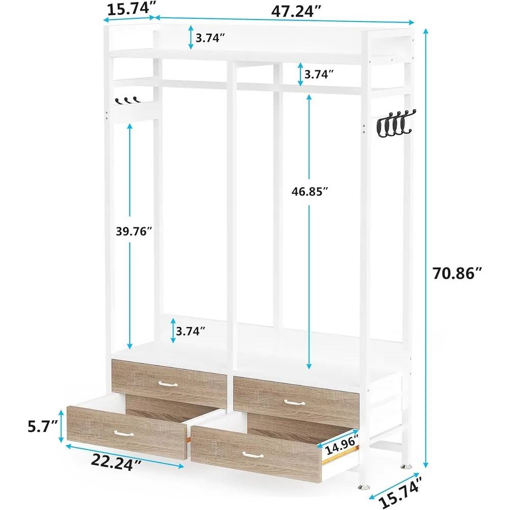 Freestanding White Oak Garment Rack Clothes Hanging Rod with 4 Storage Drawers thumbnail 5