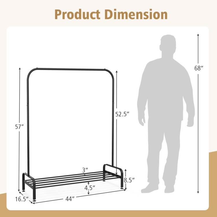 Heavy Duty Metal Garment Rack Clothes Hanging Rod with Bottom Storage Shelf thumbnail 5