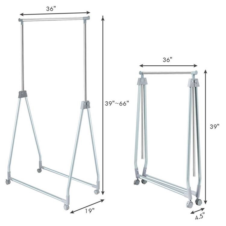 Folding Extendable Metal Garment Rack Clothes Hanging Rod with Lockable Wheels thumbnail 5