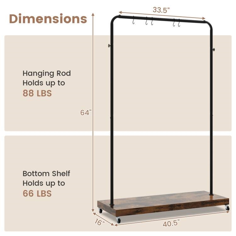 Industrial Style Heavy Duty Metal Pipe Clothes Garment Rack with Bottom Shelf thumbnail 5