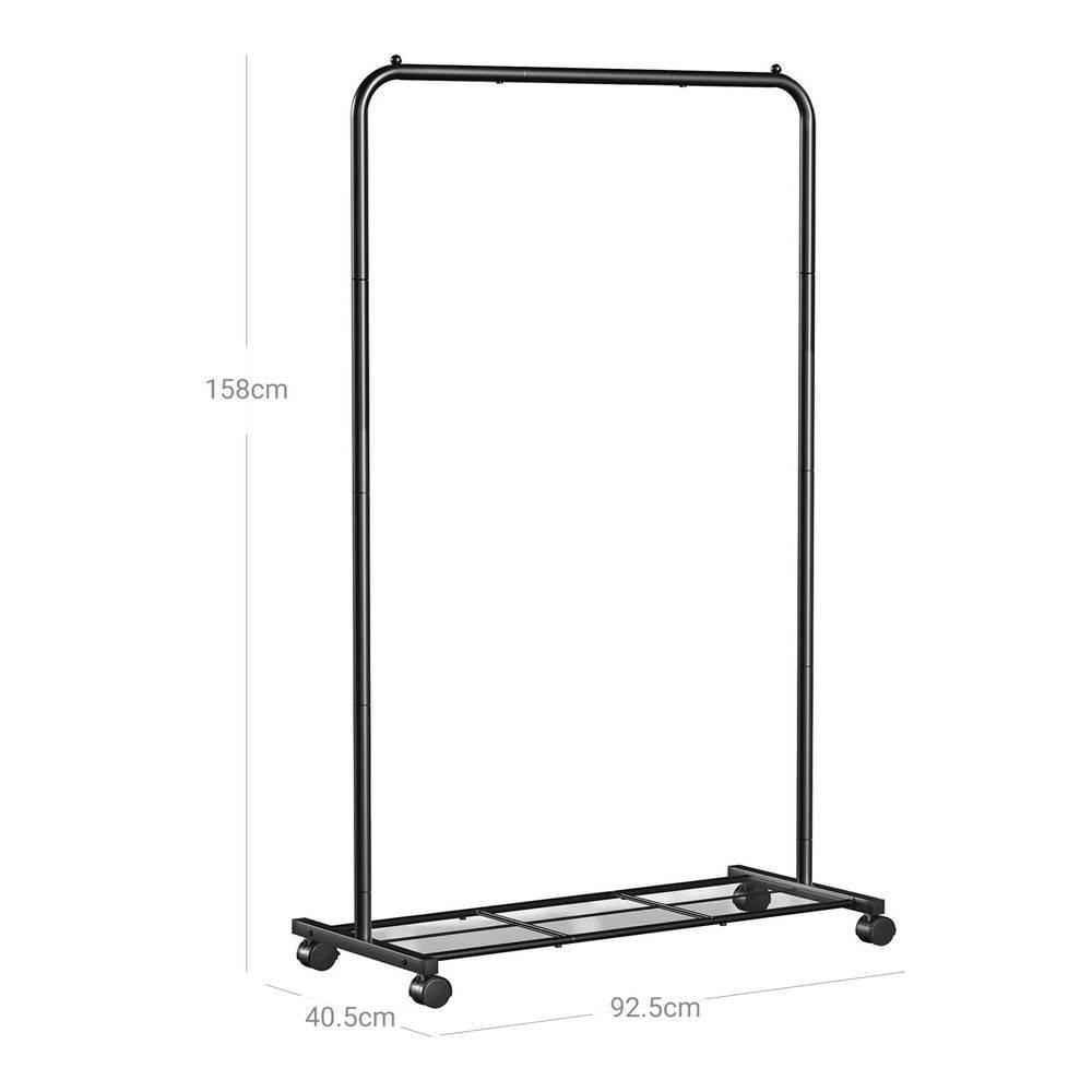 Simple Black Steel Tube Rolling Garment Clothes Rack with Bottom Mesh Shelf thumbnail 5