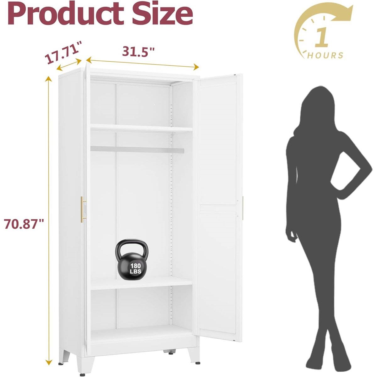 White Metal Multifunctional Storage Armoire Wardrobe Closet thumbnail 5
