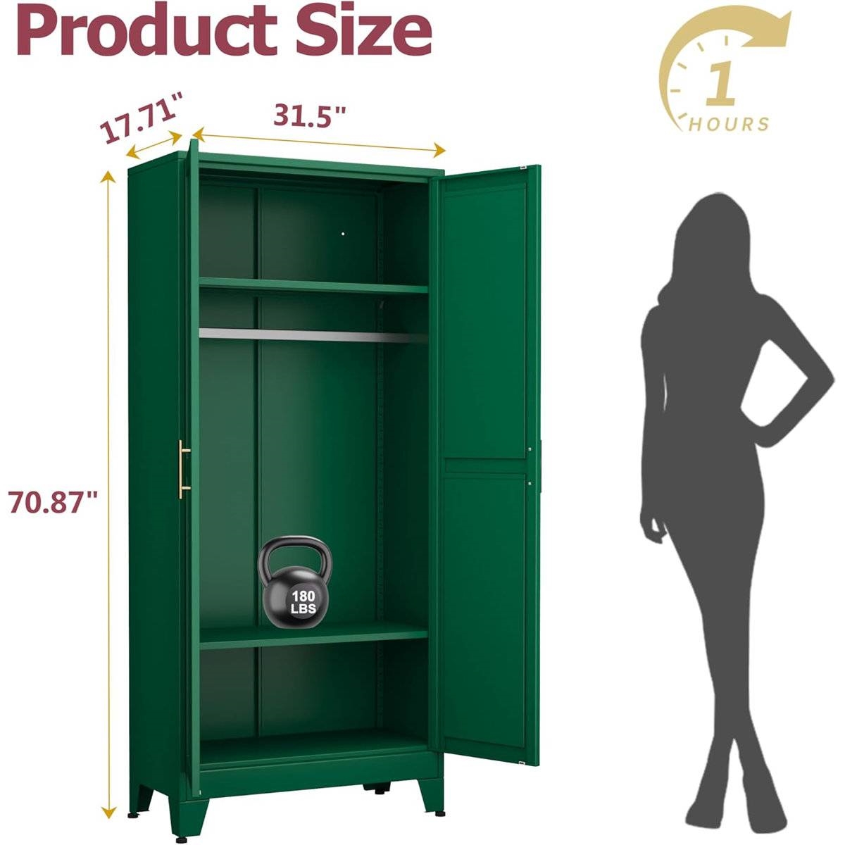 Green Metal Multifunctional Storage Armoire Wardrobe Closet thumbnail 5