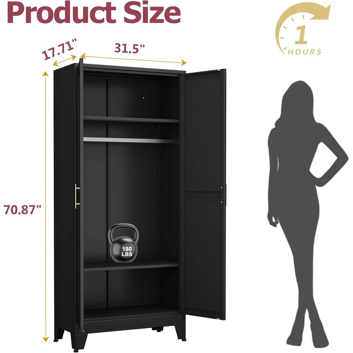 Black Metal Multifunctional Storage Armoire Wardrobe Closet thumbnail 5