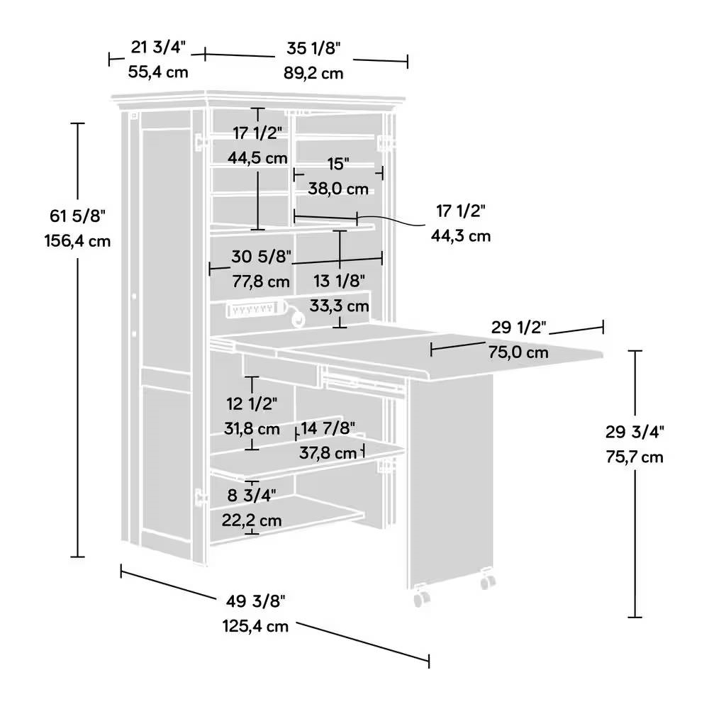 Armoire with Drop Leaf Laptop Desk Craft Table in Grey Oak Finish - Made in USA thumbnail 5