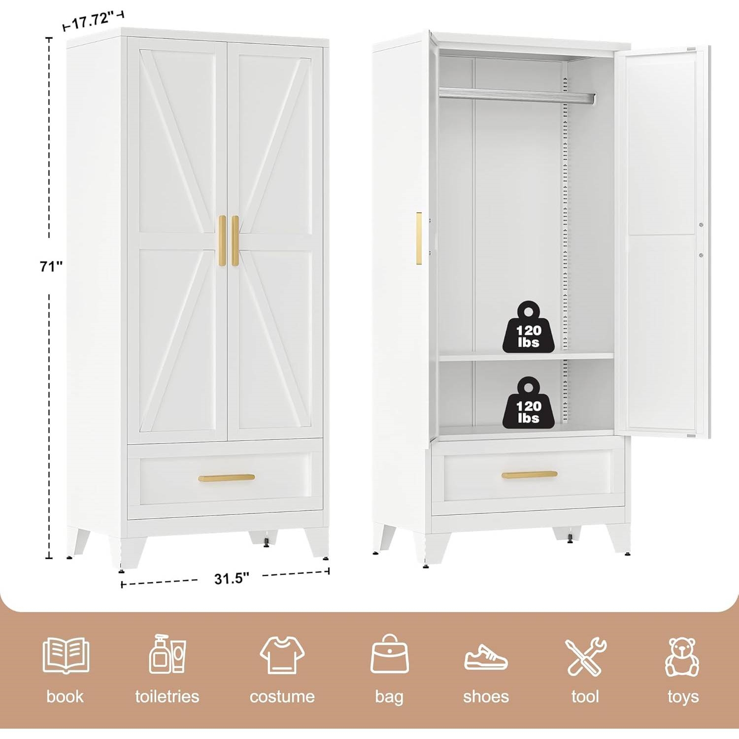 Matte Black Mid-Century Wardrobe Armoire with Louver Doors and LED Lights thumbnail 5