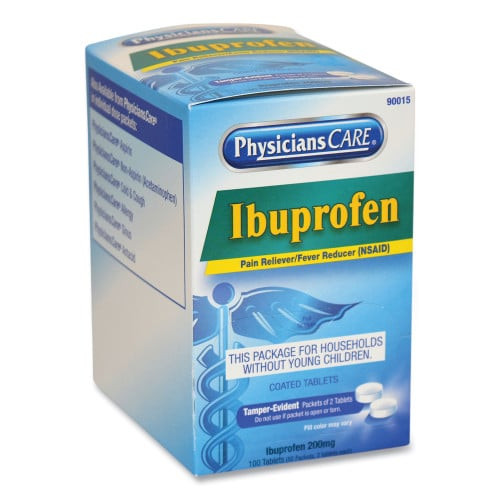PhysiciansCare Ibuprofen Medication, Two-Pack, 50 Packs/Box (90015)