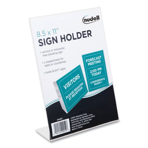 NuDell Clear Plastic Slanted L-Shaped Countertop Sign Holder, Side-Load, Horizontal/Vertical Orientation, 8.5 x 11 Insert (35485Z) thumbnail 2