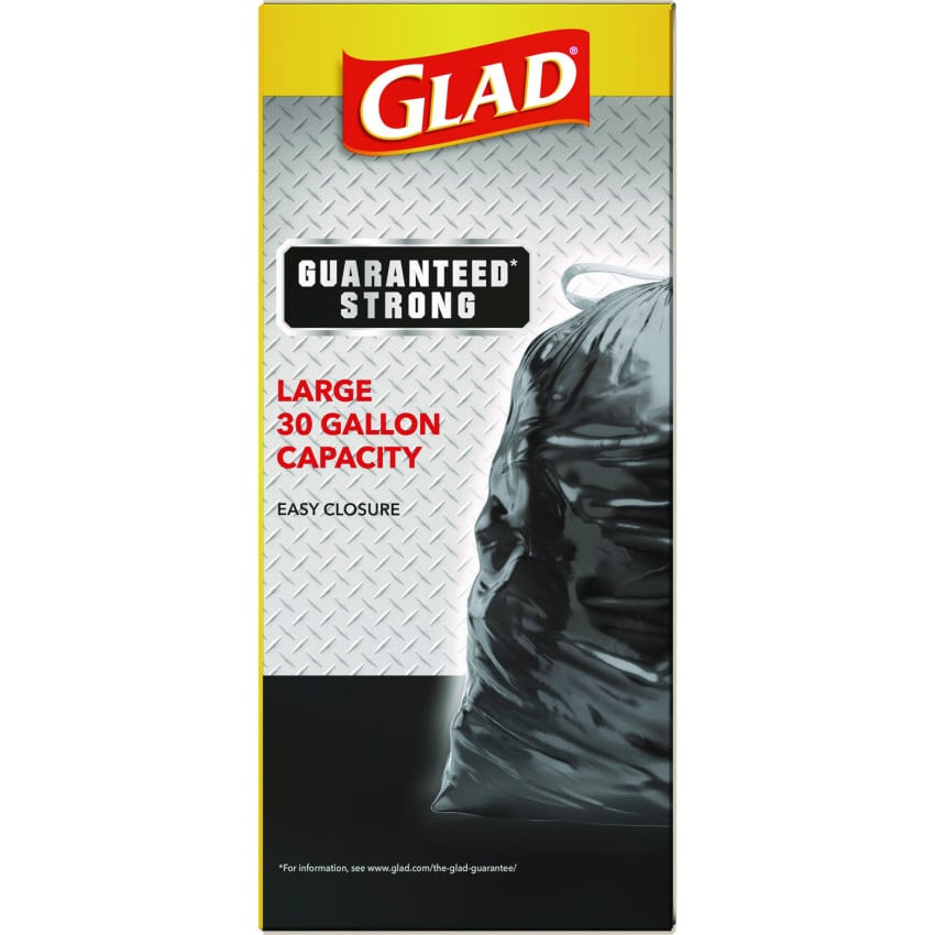 Glad Guaranteed Strong Large Drawstring Trash Bags, Three-Ply, 30 gal, 1.05 mil, 30" x 33", Black, 15/Box (78966BX) thumbnail 4