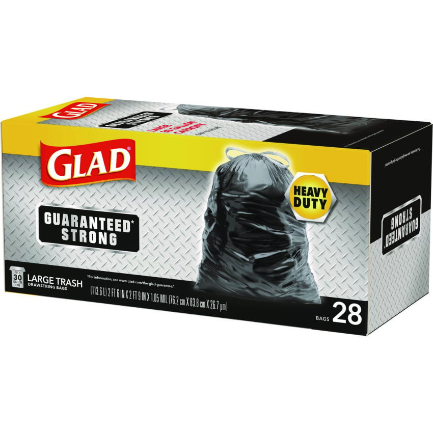 Glad Guaranteed Strong Large Drawstring Trash Bags, Three-Ply, 30 gal, 1.05 mil, 30" x 33", Black, 15/Box (78966BX) thumbnail 3