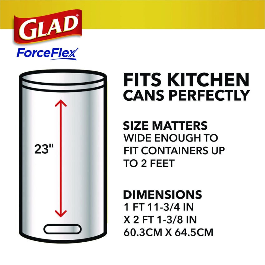 Glad ForceFlex Kitchen Drawstring Trash Bags, 13 gal, Fresh Clean Scent, 24" x 27.38", White, 80 Bags/Box, 3 Boxes/Carton (78899) thumbnail 6