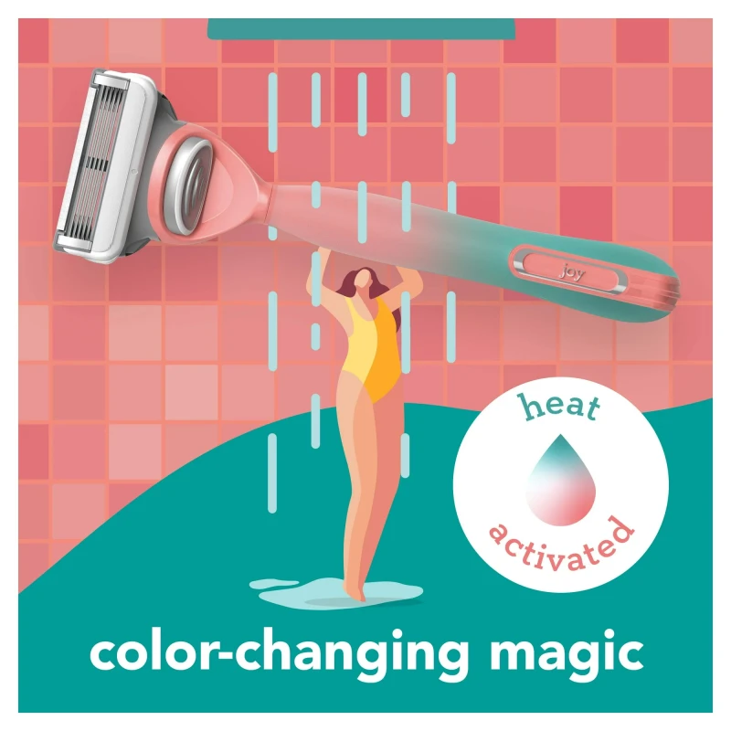 joy Female Razor Handle and 2 Blade Refill Cartridges, Color-changing thumbnail 3