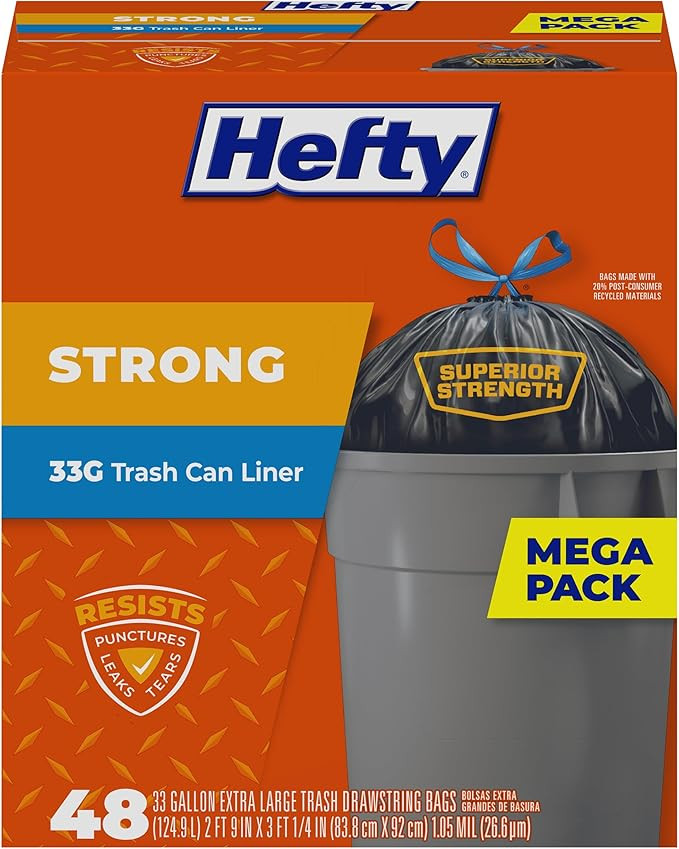 Hefty Ultra Strong 33 gallon Trash Bags, Large Trash Bags, Black, White Pine Breeze Scent, 40 Bags