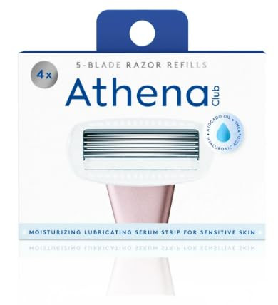 Athena-club 5-Blade Razor Refills, 4 Count, Moisturizing Serum Strip with Hyaluronic Acid, for Sensitive Skin