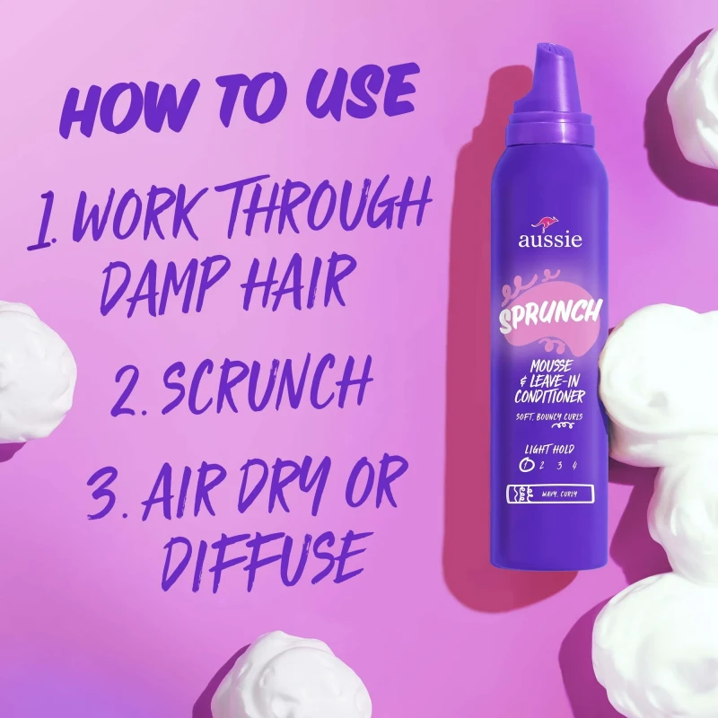 Aussie Sprunch Mousse & Leave-in Conditioner for Curly & Wavy Hair, Unisex, 6 oz thumbnail 2