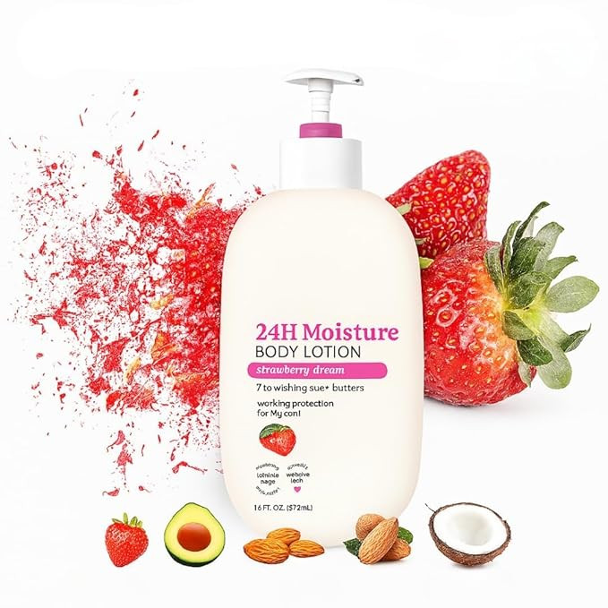 Strawberry Dream Scented Body Lotion â€“ Lightweight, Non-Greasy Moisturizer for Dry Skin with 24H Hydration, Vegan Formula, 16 fl oz (Pack of 1)