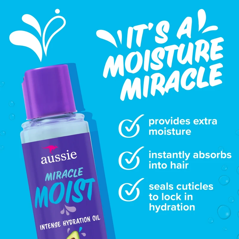 (3 pack) Aussie Miracle Moist Intense Hydration Hair Oil with Jojoba Oil, for Dry and Damaged Hair, 3.2 fl oz thumbnail 3