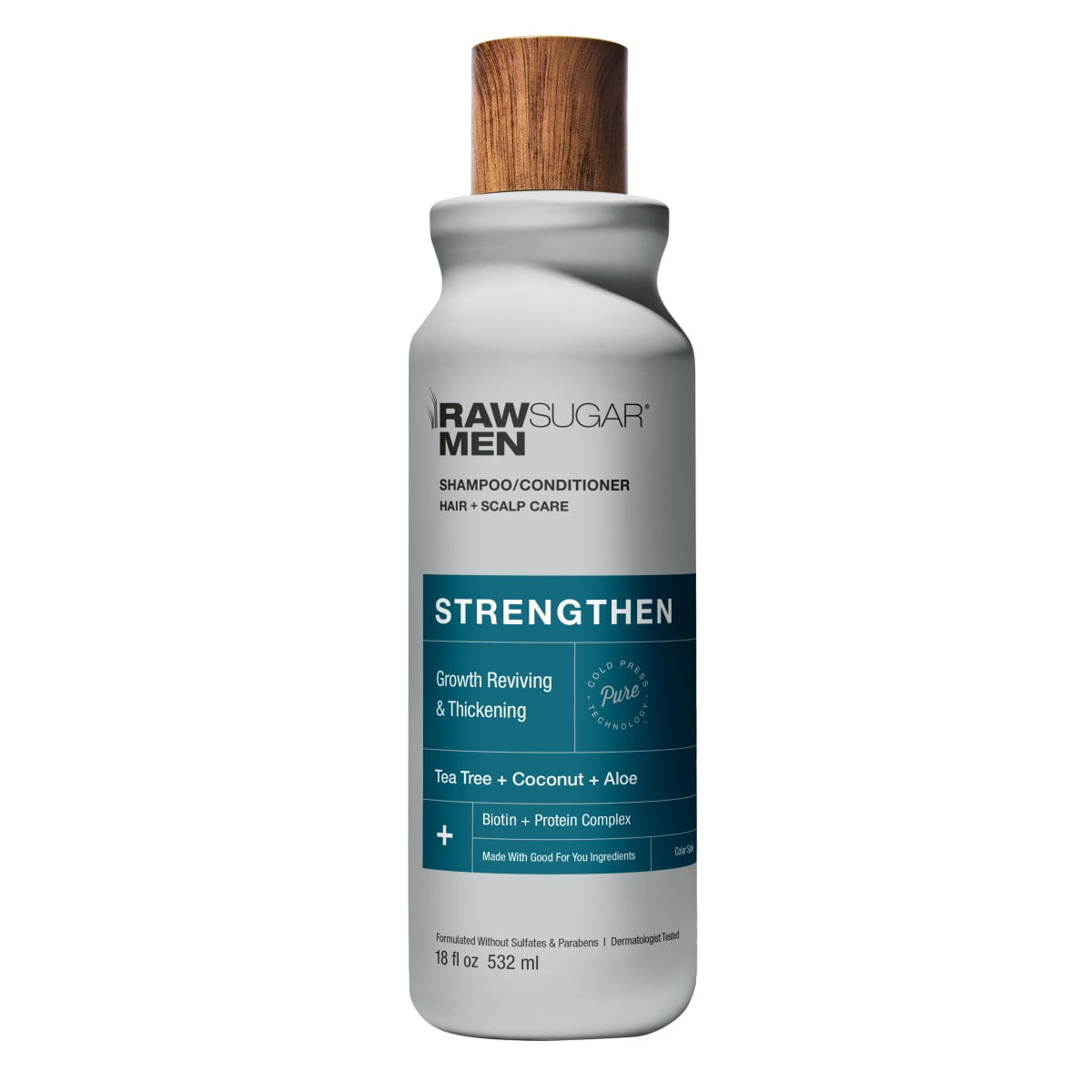 Raw Sugar Men's Strengthen 2-in-1 Shampoo and Conditioner, Growth Reviving & Thickening, Coconut, 18 fl oz (Pack of 1)