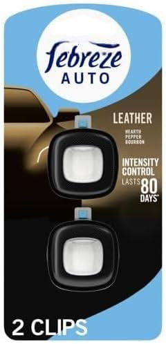 Febreze AUTO Car Air Freshener, Odor-Fighting Car Vent Clip, Leather, 2 Count