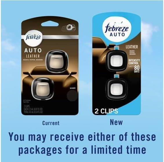 Febreze AUTO Car Air Freshener, Odor-Fighting Car Vent Clip, Leather, 2 Count thumbnail 4