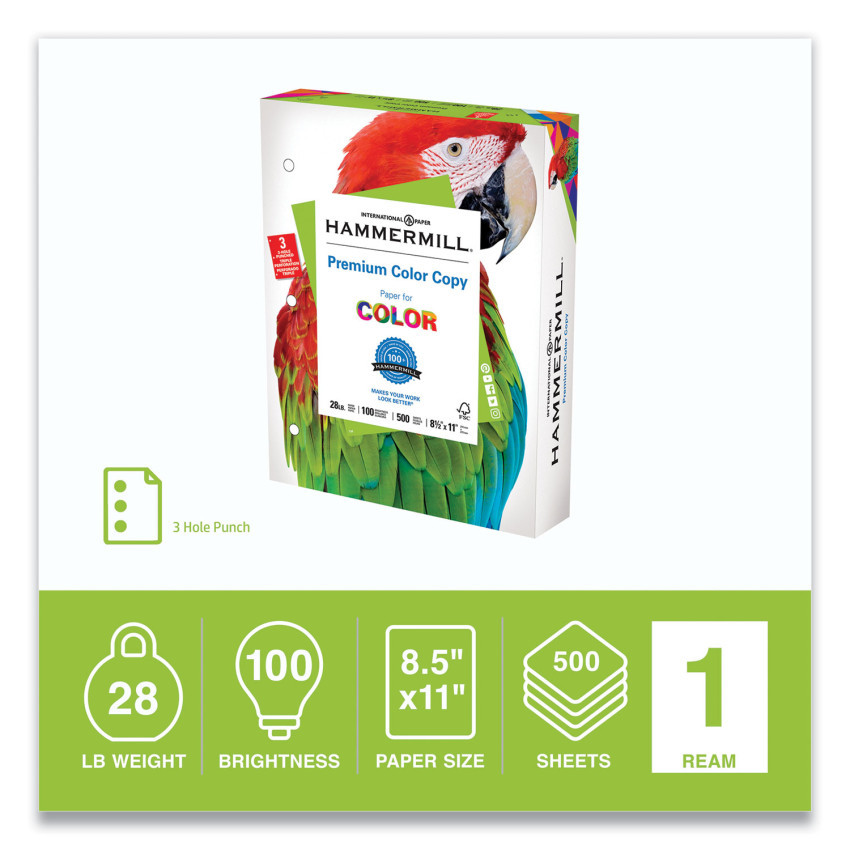 Hammermill Premium Color Copy Print Paper, 100 Bright, 3-Hole, 28 lb Bond Weight, 8.5 x 11, Photo White, 500 Sheets/Ream, 8 Reams/Carton (102500) thumbnail 5