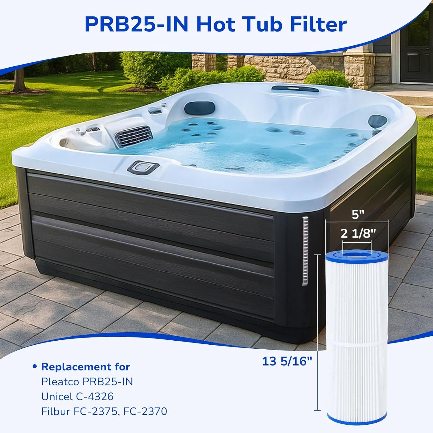 Fil-fresh 2-Pack 5x13 Drop-in Hot Tub Filter Replacement for Pleatco PRB25-IN, Compatible with Guardian 413-106, Unicel C-4326, Filbur FC-2375, FC-2370, 25 Sq. Ft. è¿™ thumbnail 4