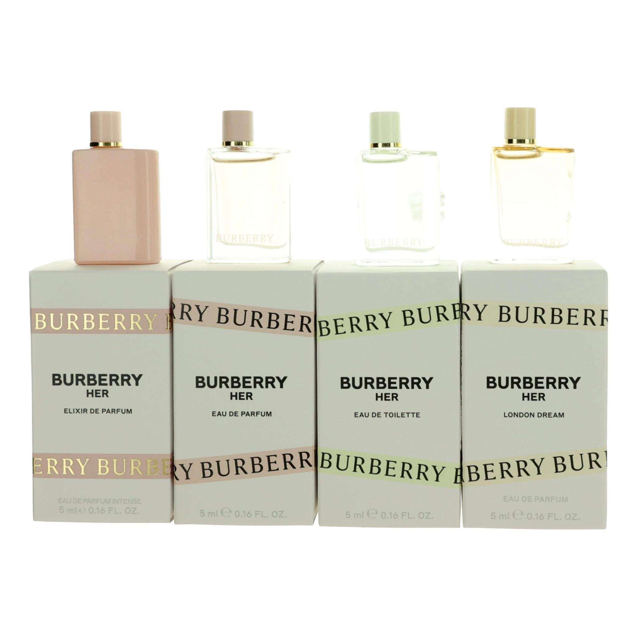 Burberry Her by Burberry, 4 Piece Variety Mini Gift Set women with Elixir