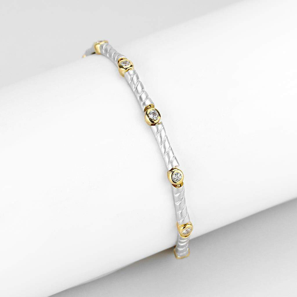LO4734 - Gold+Rhodium Brass Bracelet with AAA Grade CZ  in Clear