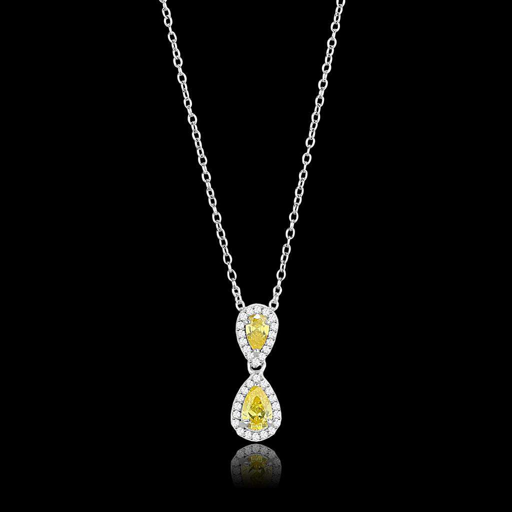 TS606 - Rhodium 925 Sterling Silver Chain Pendant with AAA Grade CZ  in Topaz