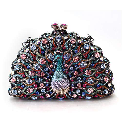 LO2370 - Ruthenium White Metal Clutch with Top Grade Crystal  in Multi Color