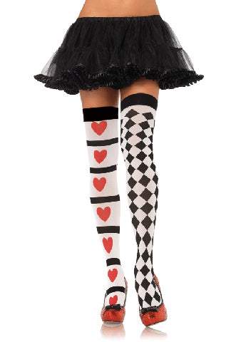 Harlequin Heart Thigh High Os Wht/red