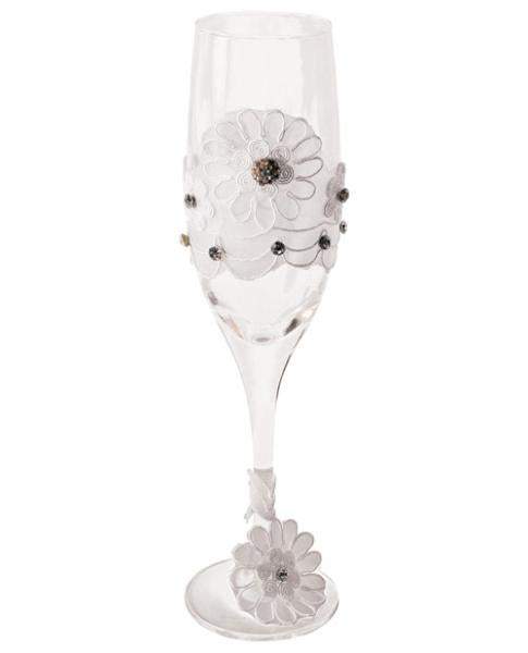 Bride To Be Champagne Glass with White Lace Trim