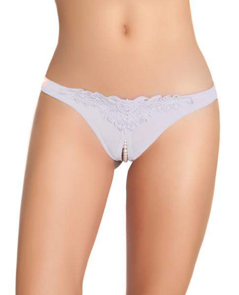 Crotchless Thong with Pearls White O/S