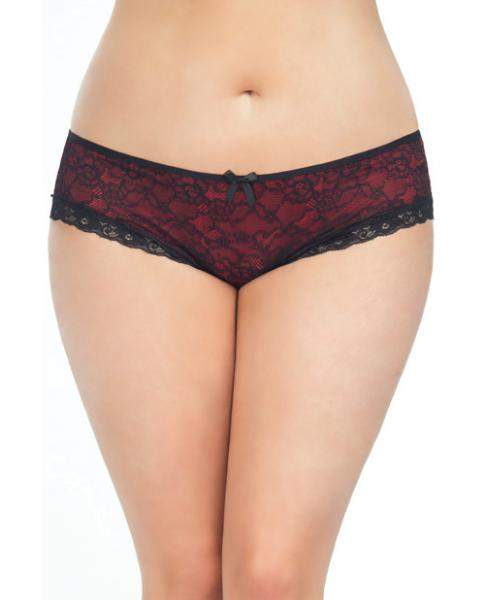 Cage Back Lace Panty Black Red 1X/2X
