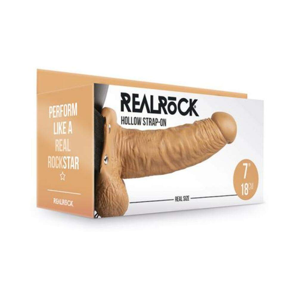 Realrock Hollow Strap On With Balls 7 In. Mocha