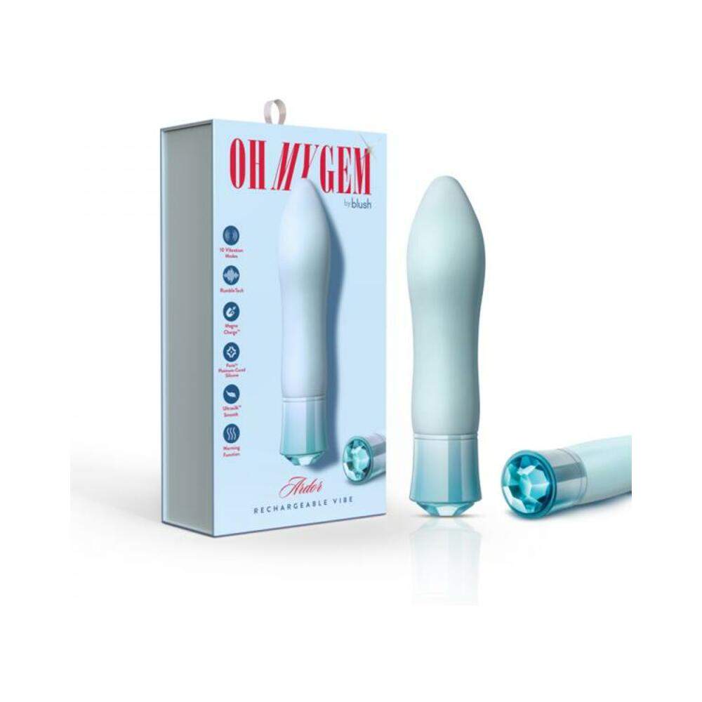 Blush Oh My Gem Ardor Rechargeable Warming Silicone Tapered Vibrator Aquamarine