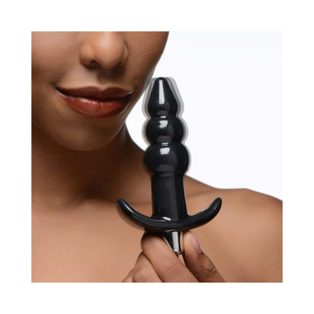 Ribbed Vibrating Butt Plug Black