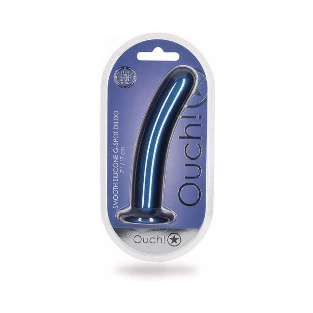 Shots Ouch! Smooth Silicone 7 In. G-spot Dildo Metallic Blue