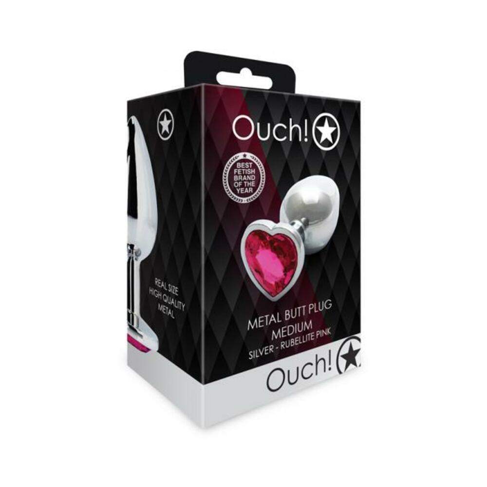 Shots Ouch! Heart Gem Butt Plug Medium Silver/rubellite Pink