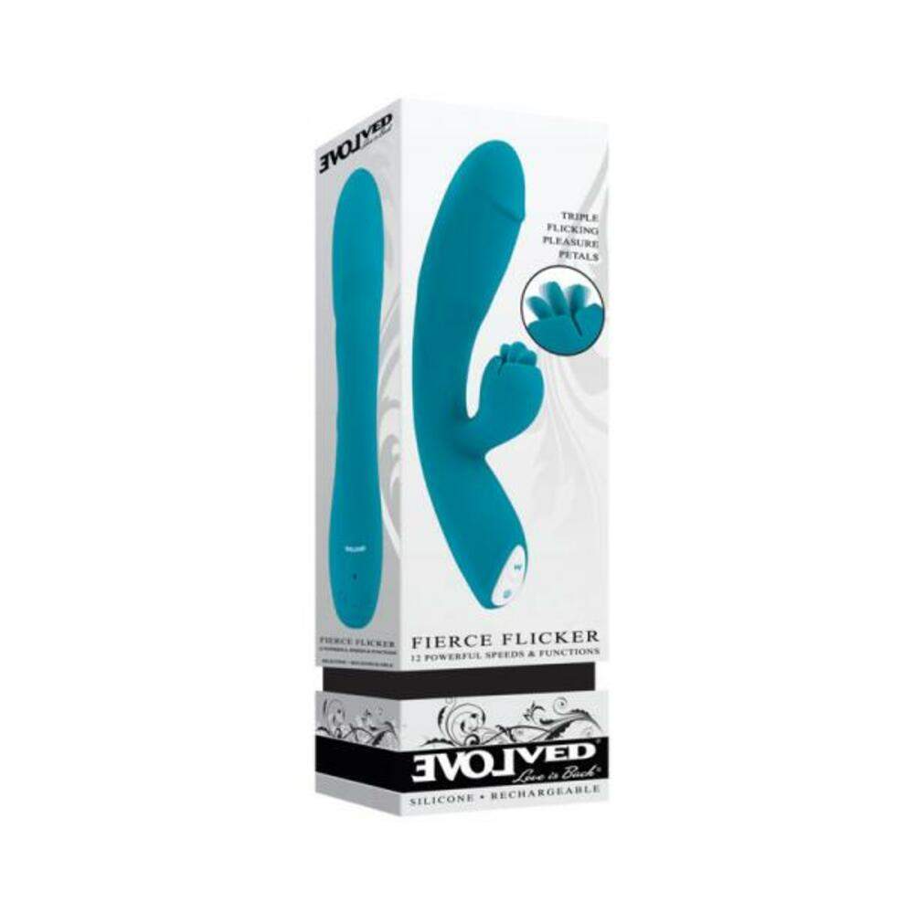 Evolved Fierce Flicker Rechargeable Dual Stim Vibe Silicone Teal