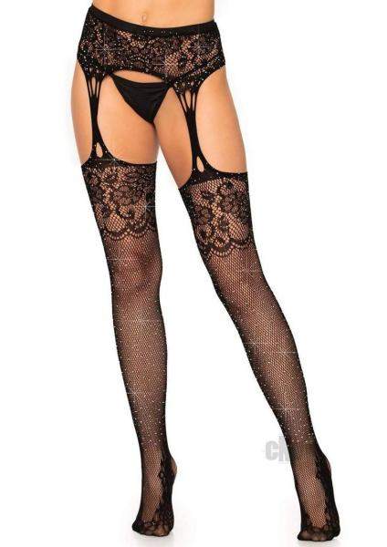 Scalloped Fishnet Suspender Hose Os Blk