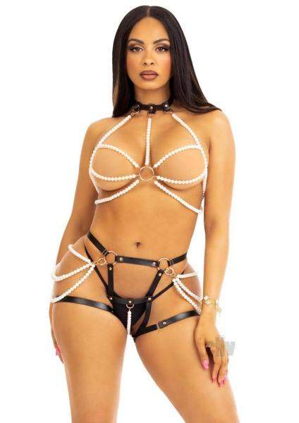 Vegan Leather Heart Bra Garter Lg Bur