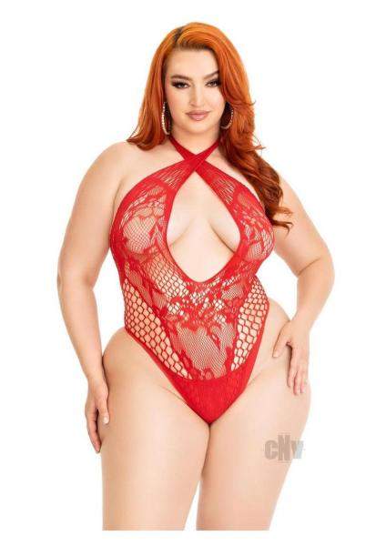 Lace Keyhole Crossover Teddy 1x/2x Blk