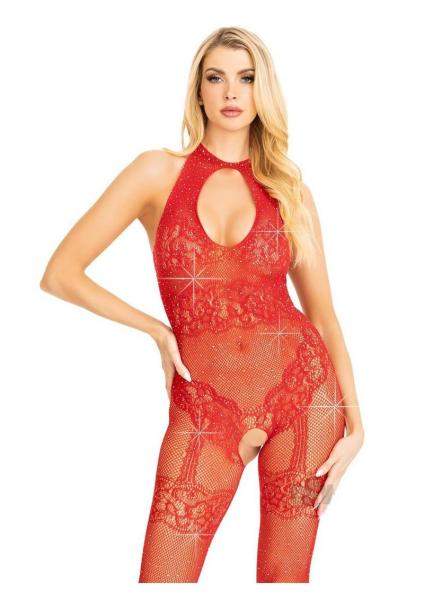 Lace Keyhole Crossover Teddy 1x/2x Red