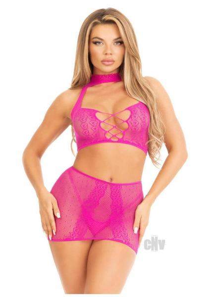 Dotted Net Lace Halter Mini Skirt Os Blk