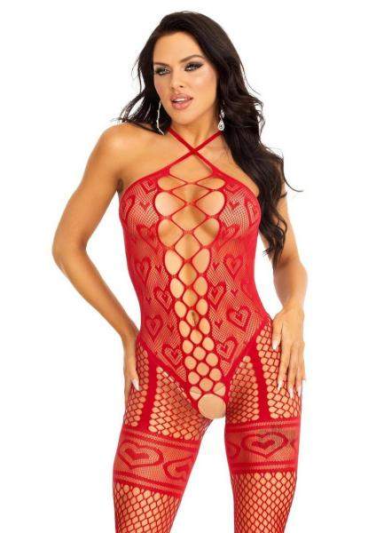 Heart Halter Bodystocking Garter Os Blk