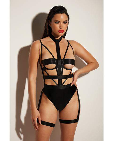 Fetish Limitless Soft Cup High Leg Vinyl & Mesh Teddy Black S/m
