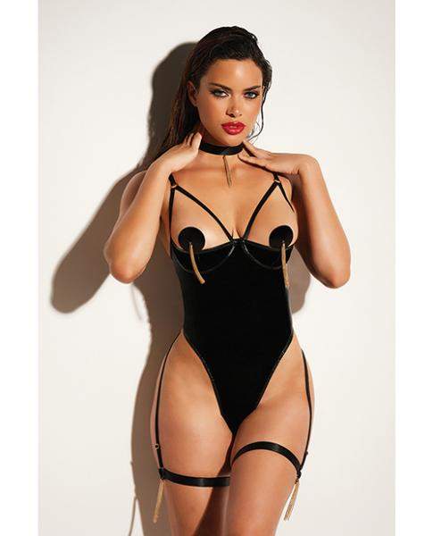 Fetish Excitement Unlined Underwire Vinyl Bra & Panty W/d-ring & Metal Clasp Black Xl