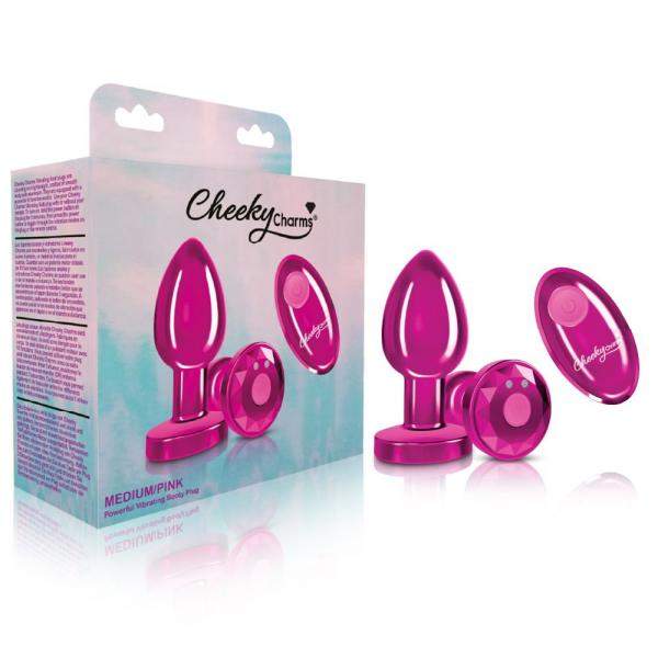 Cheeky Charms Vibrating Metal Plug Pink Small W/ Remote